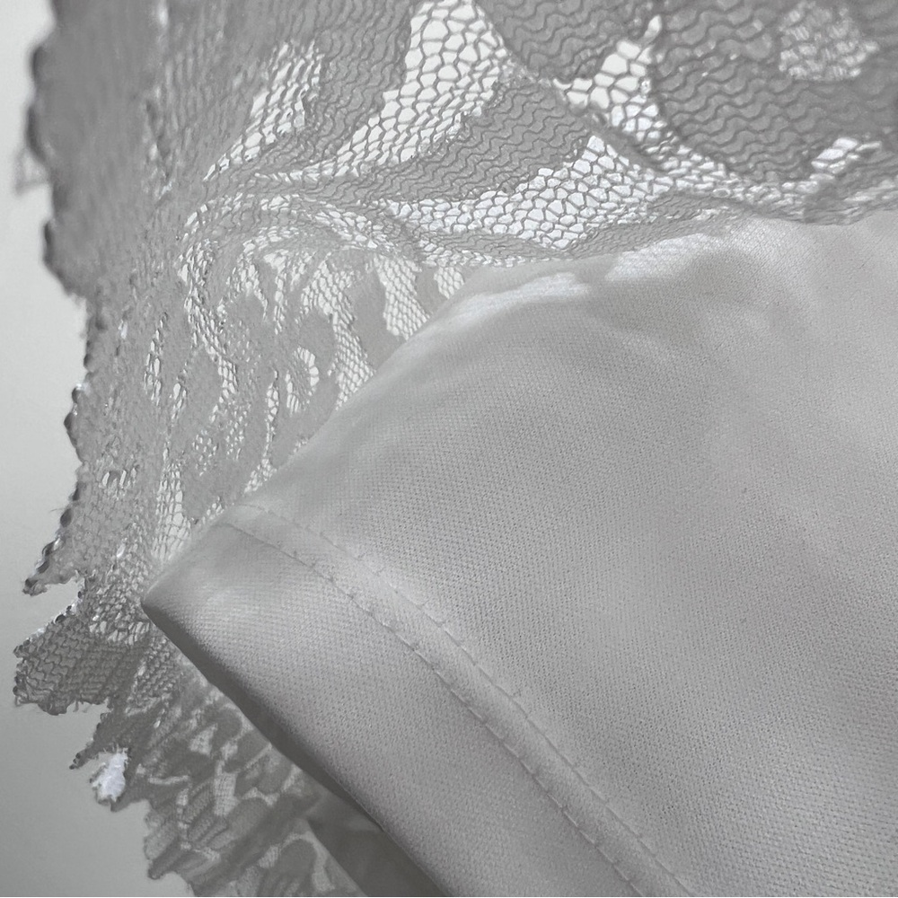 KARL LAGERFELD Peter Pan Collar Black Tie Short Sleeve Lace Top Blouse White M - Picture 11 of 17